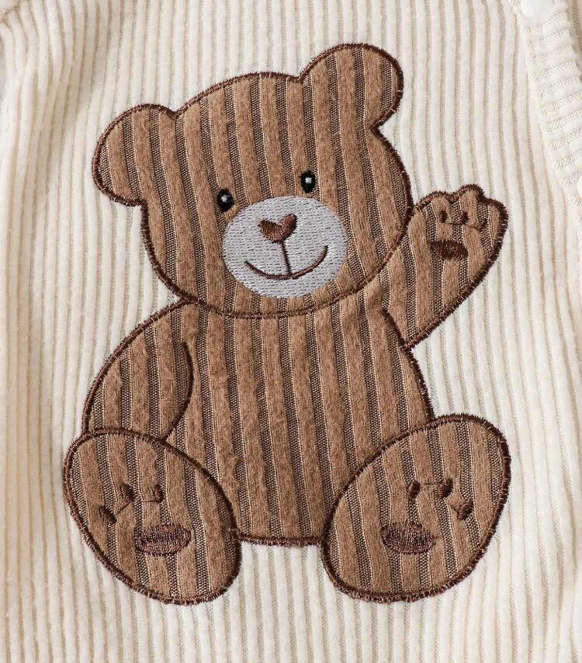 Apricot Bear Applique Embroidered Long Sleeve Romper