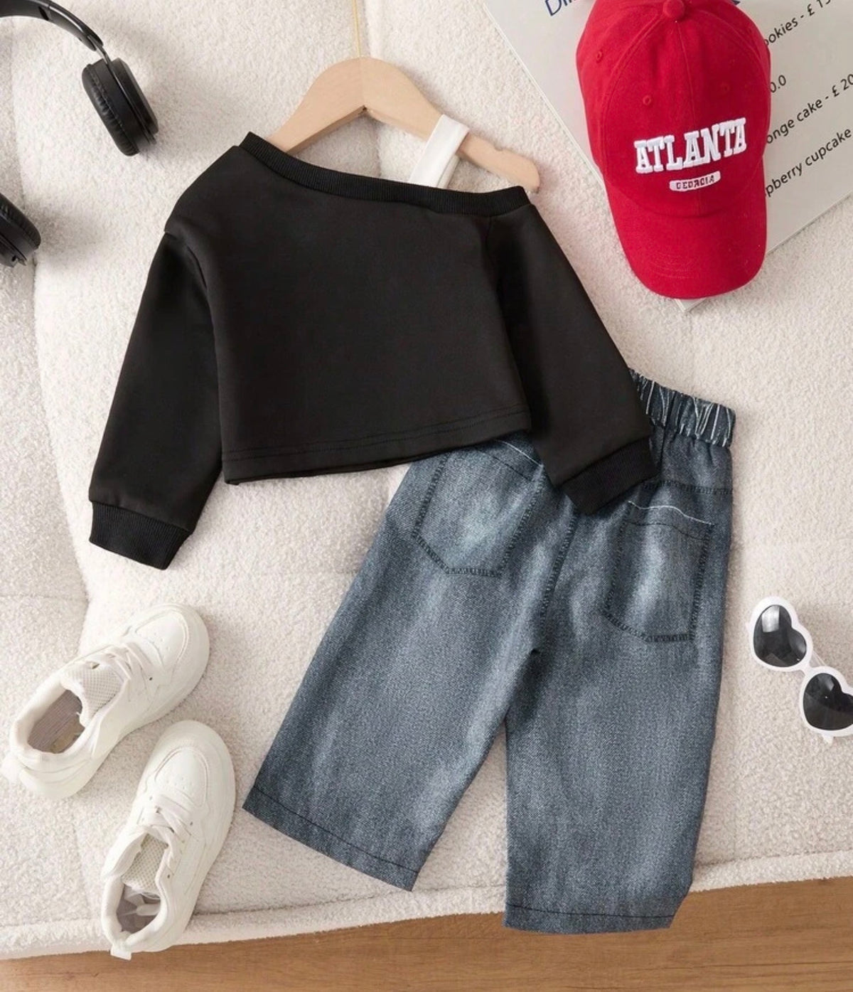 Oblique Shoulder Long Sleeve Sweatshirt And Pants 2-Piece Se