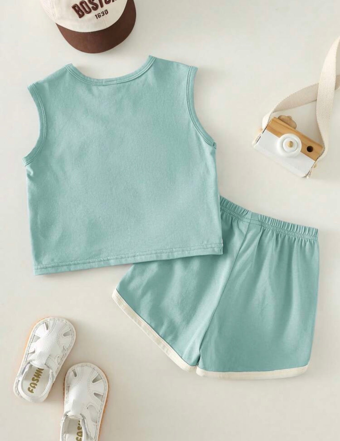 2pcs/Set Cartoon Print Contrast Color Sleeveless Vest & Shorts Set