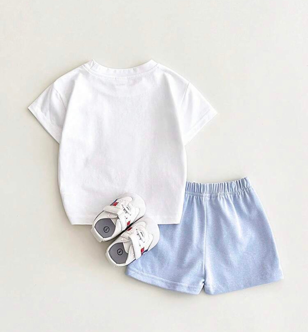 2pcs/Set Ice Cream Embroidery Short Sleeve Tee And Light Blue Shorts