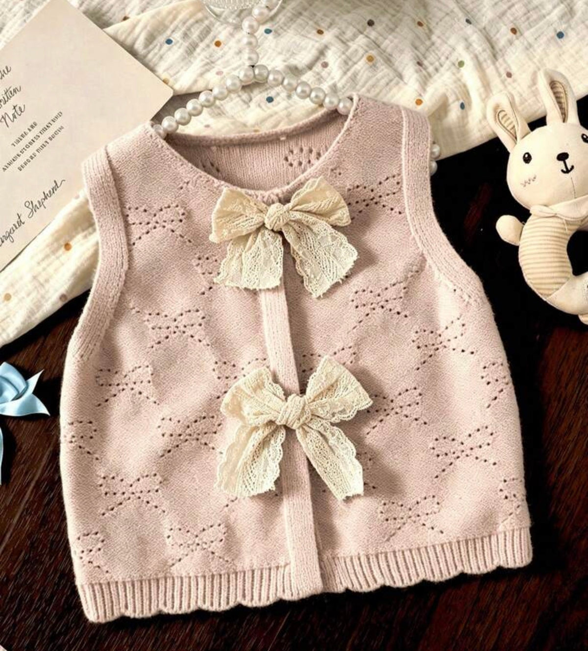 Hollow Bow Lace Loose Thin V-Neck Sweater Vest