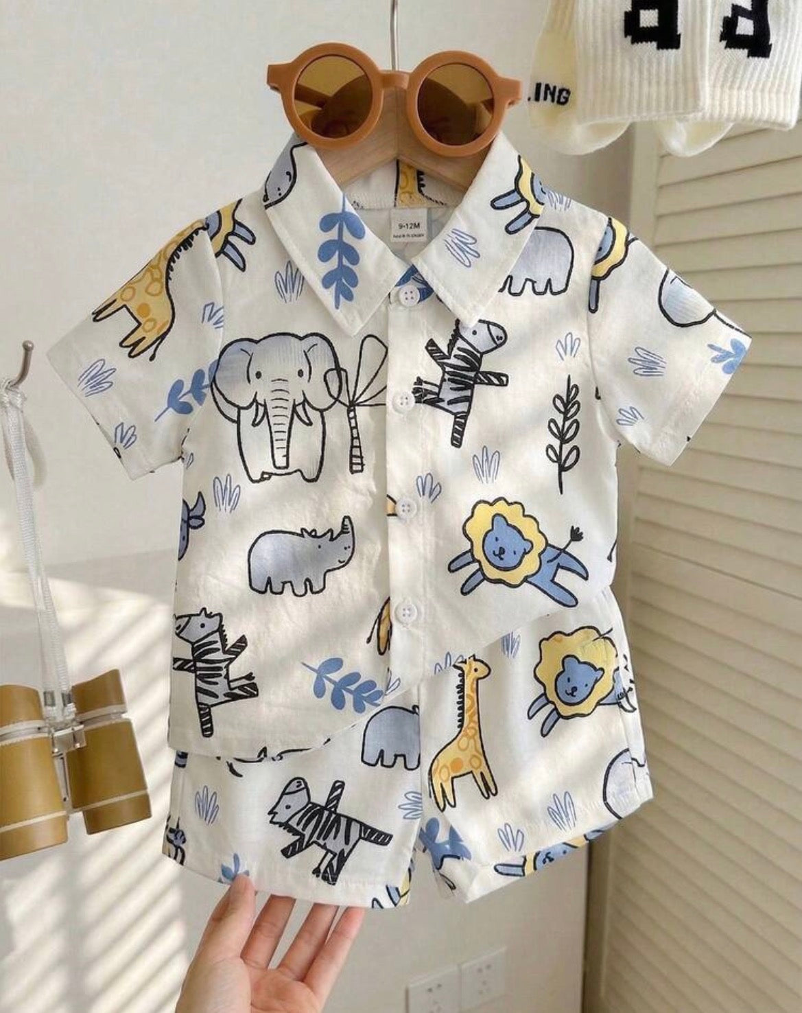 Tropical Plant Pattern Short Sleeve Shirt & Elastic Waist Shorts