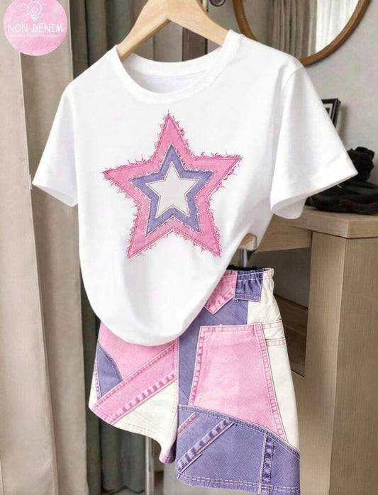 Striped Raglan Sleeve Top And Solid Color Shorts