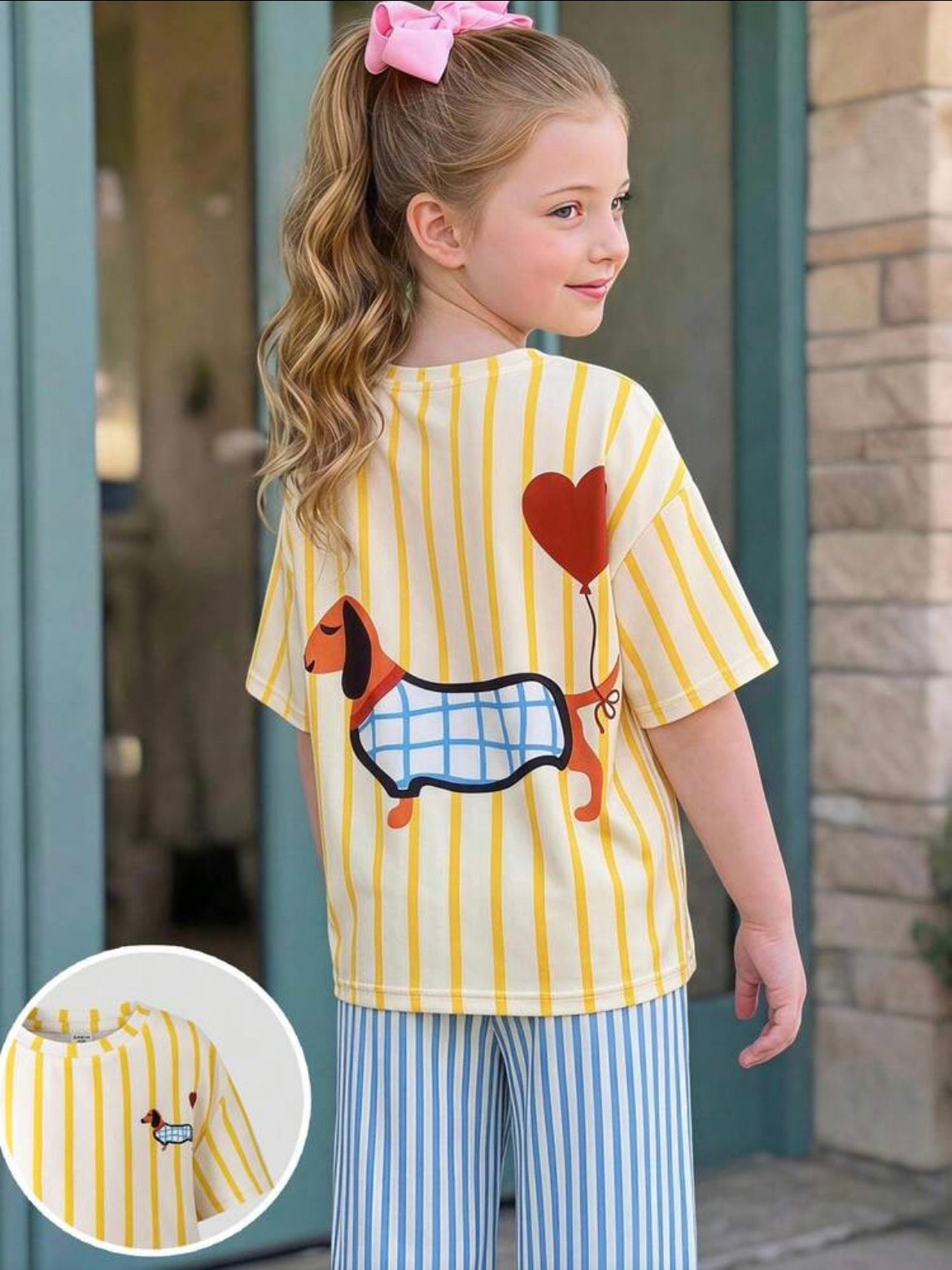 Vintage Graphic Print Casual Striped T-Shirt And Shorts
