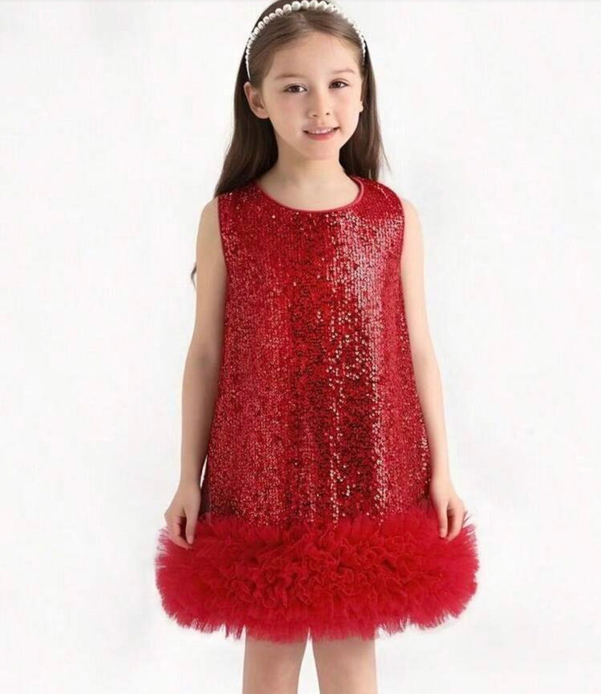 Contrast Sequin Mesh Hem Party Dress
