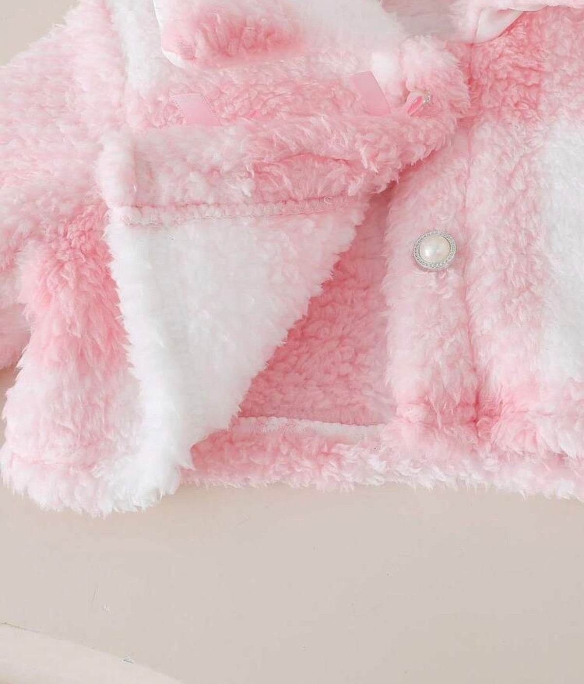 Winter Furry Long Sleeve Cardigan With 3D Bow And Lapel, Paired With Cami Dress, 2-Piece