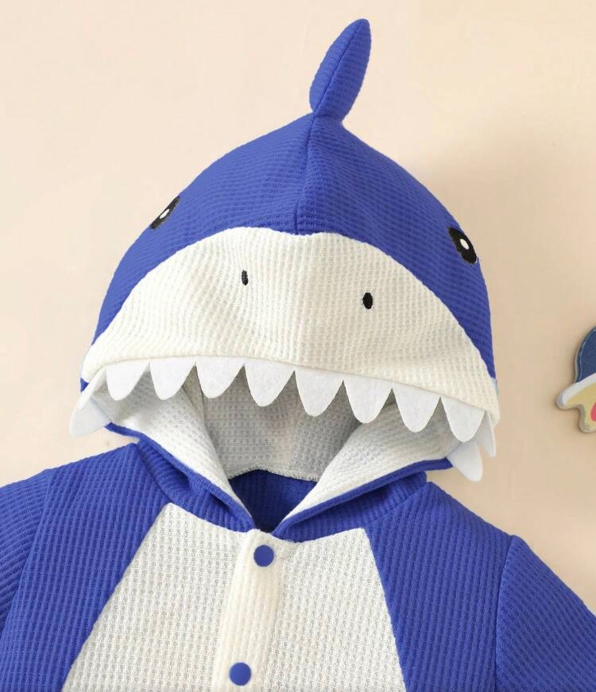 Shark 3D Embroidered Short Sleeve Hooded Romper