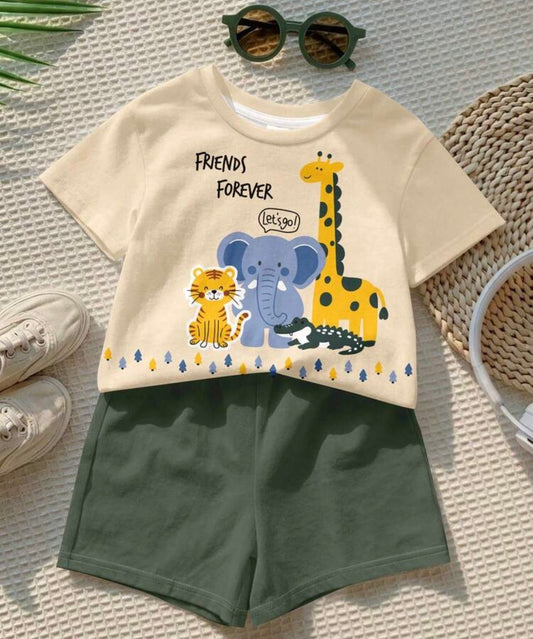 Animal Print Short Sleeve T-Shirt And Shorts Set