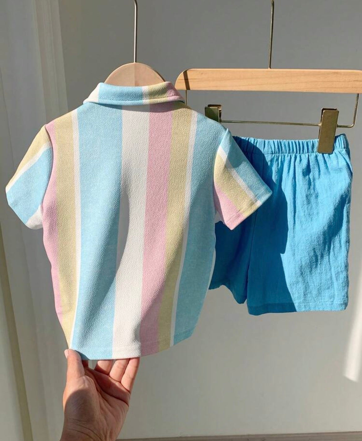 Blue White Stripe Shirt and Shorts