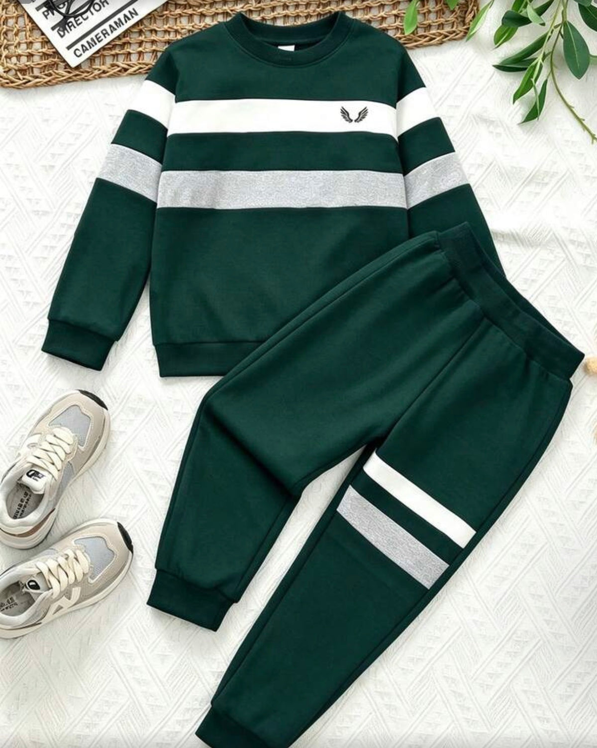 2pcs Tricolor Stripe Sweatshirt + Pants