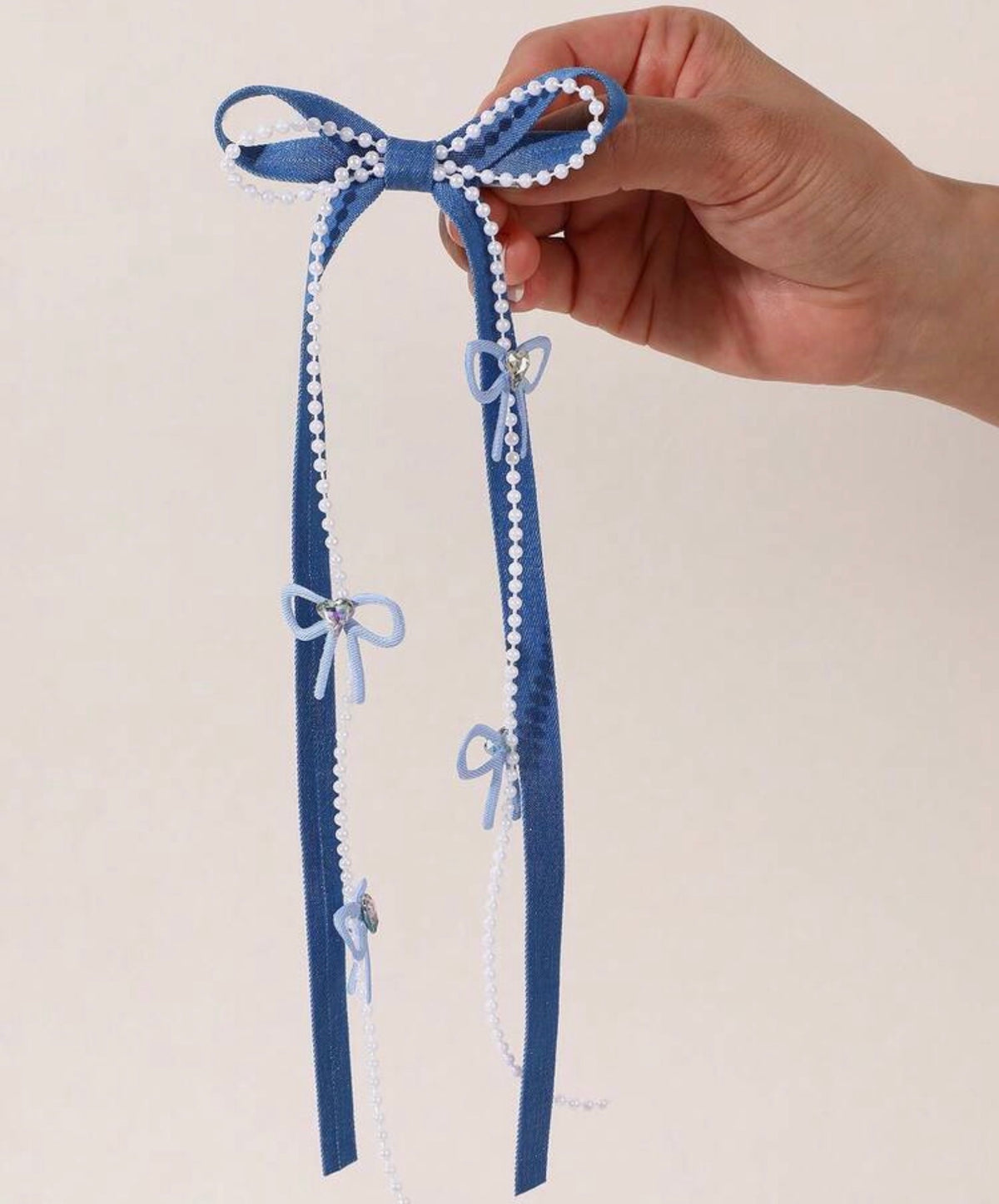 2pcs Blue Long Ribbon Hair Bows