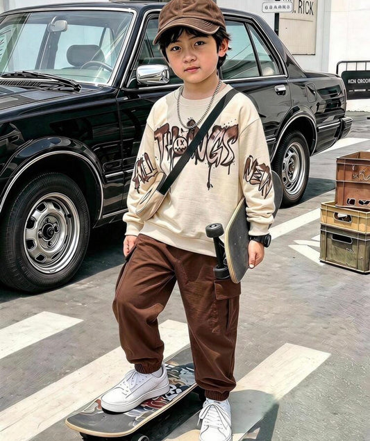 2pcs Young Boy Fashion Crew Neck Short Sleeve T-Shirt & Long Pants Set