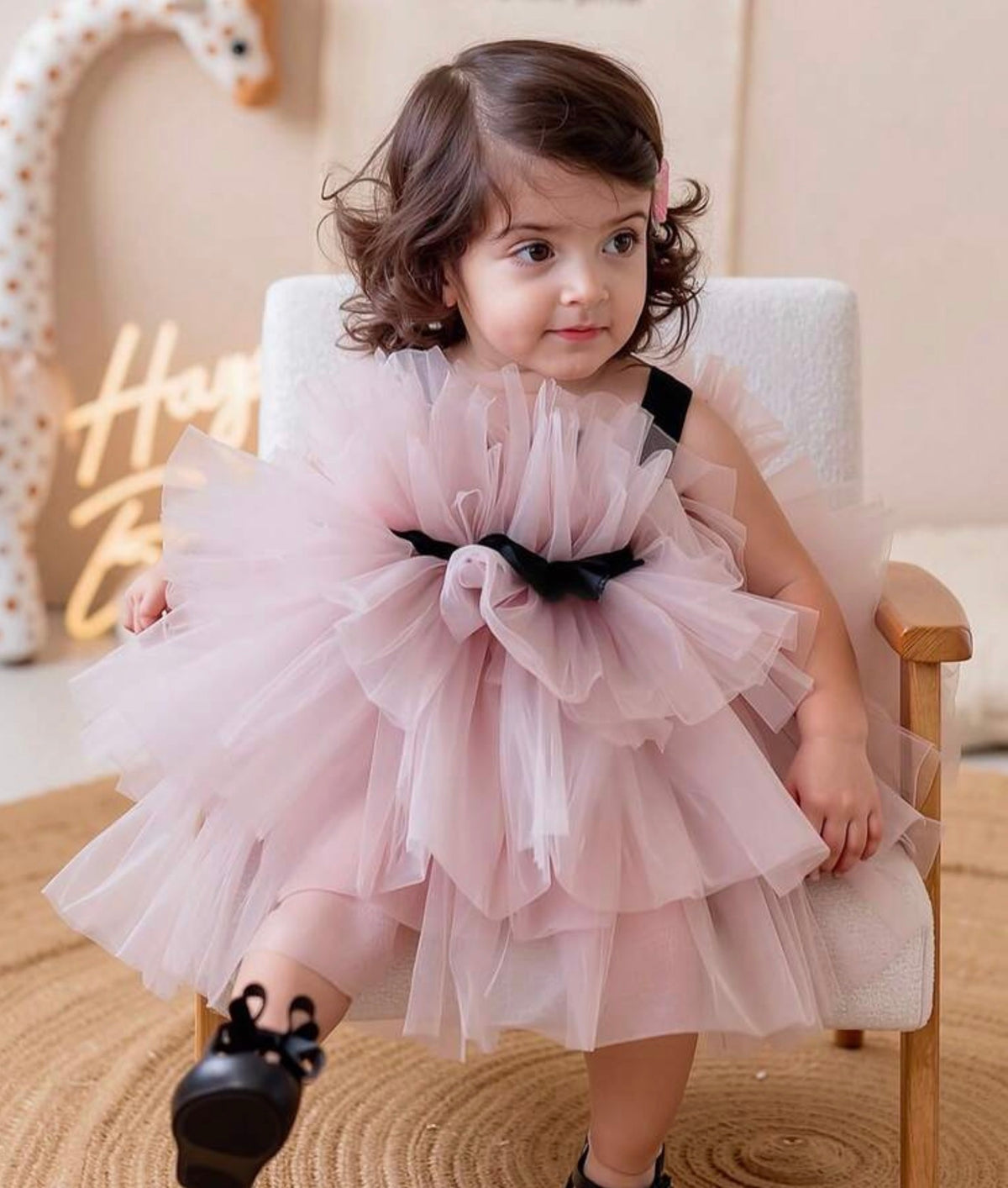 Pink Bow Contrast Color Elegant Party Dress
