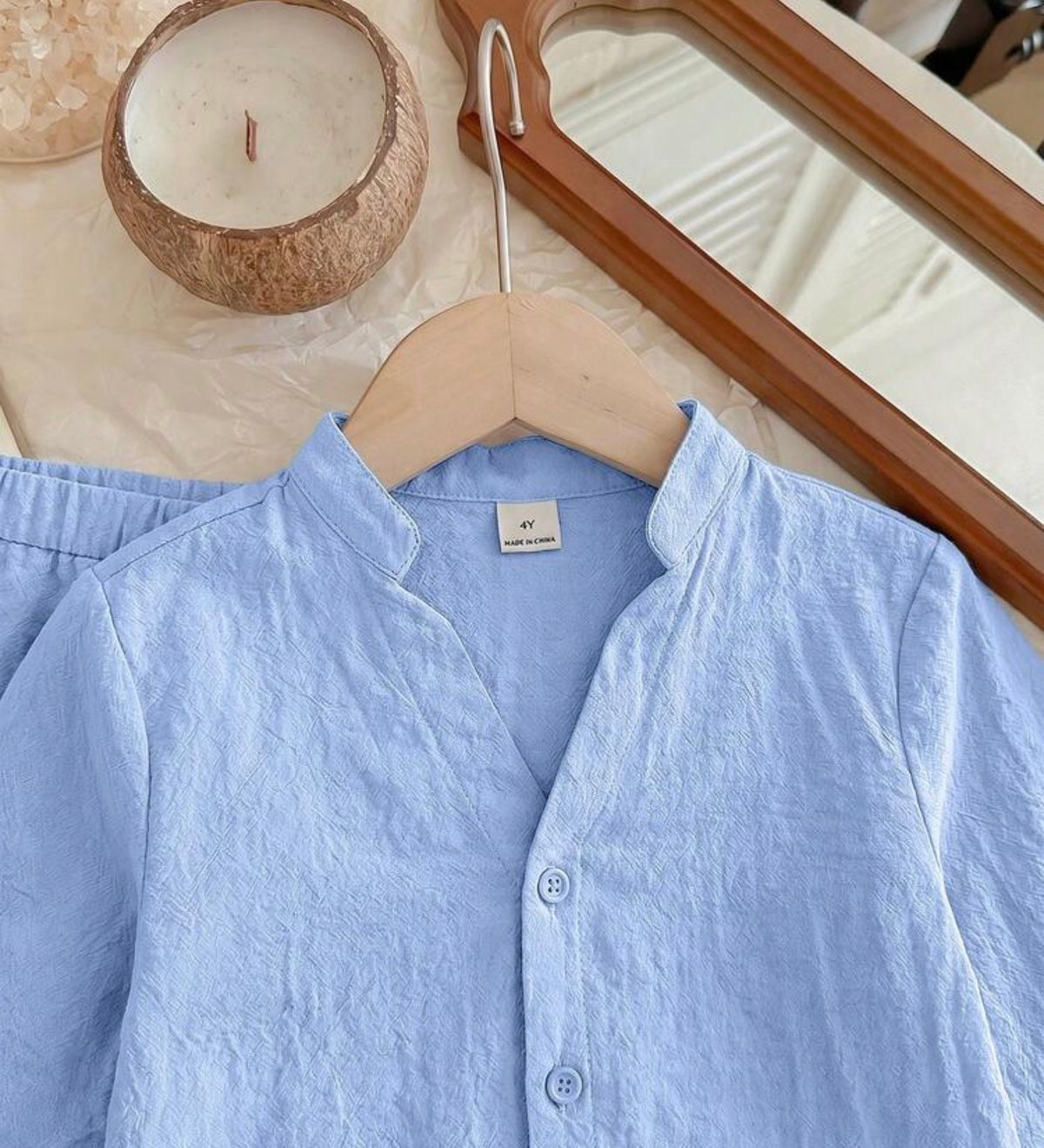 2pcs Short-Sleeved V-Neck Shirt And Pants Set