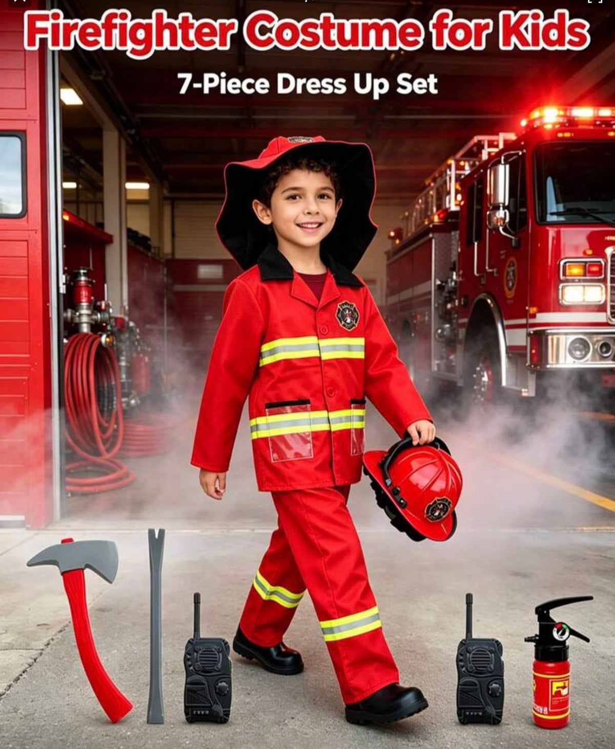 7pcs Kids Firefighter Role Play Costume Set