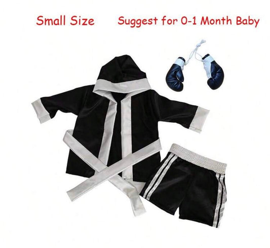 3PCS Newborn Photography Boxer Robe Short And Boxing Set