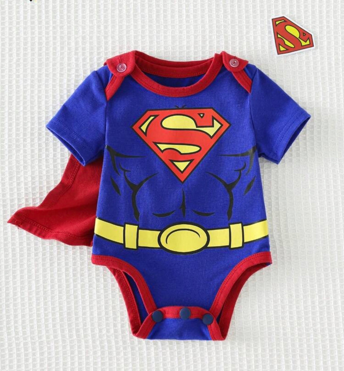 2pcs Set: Superhero Pattern Contrast Color Soft Knit Romper Shawl