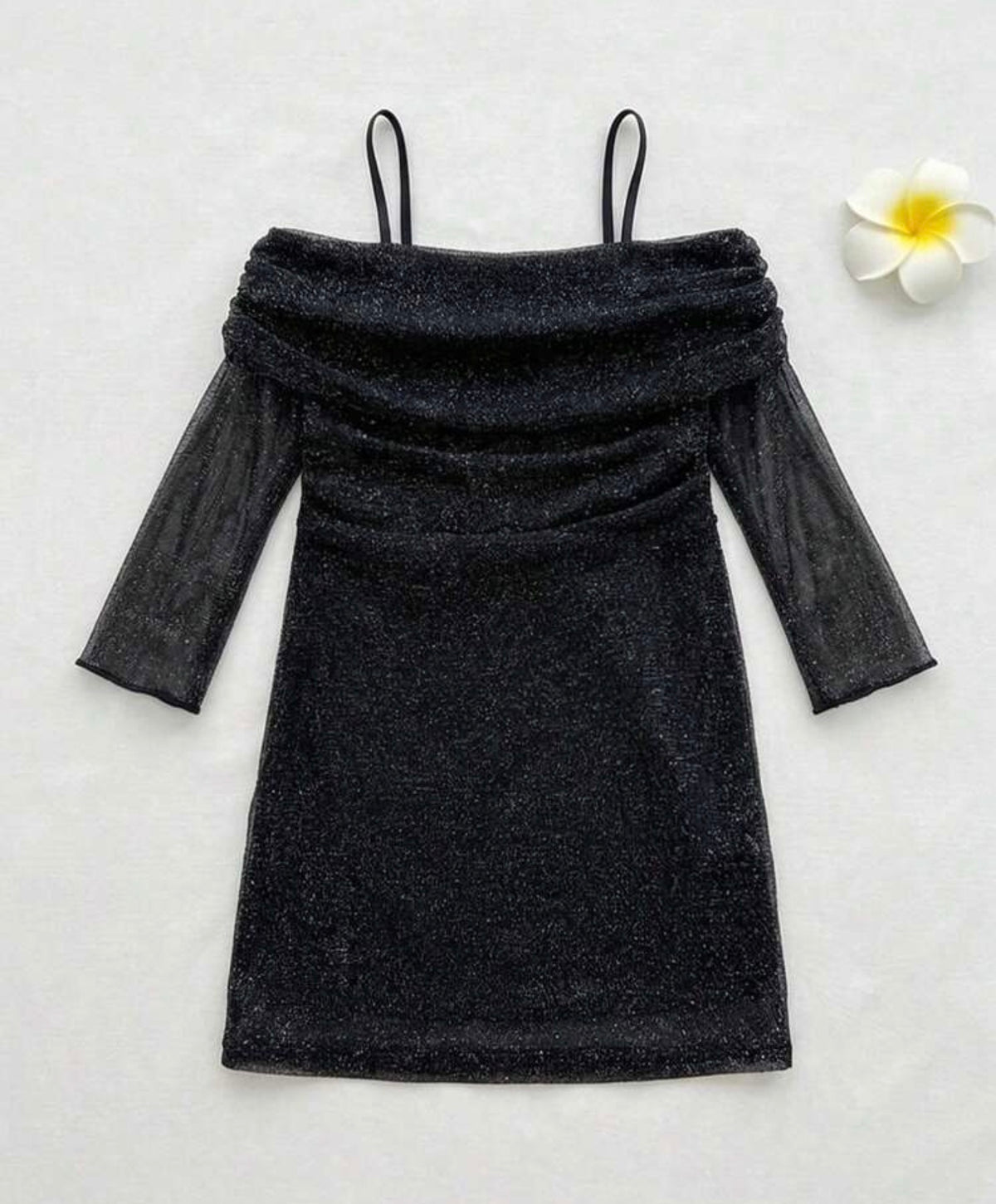 Mesh & Glitter One-Shoulder Wrap Dress