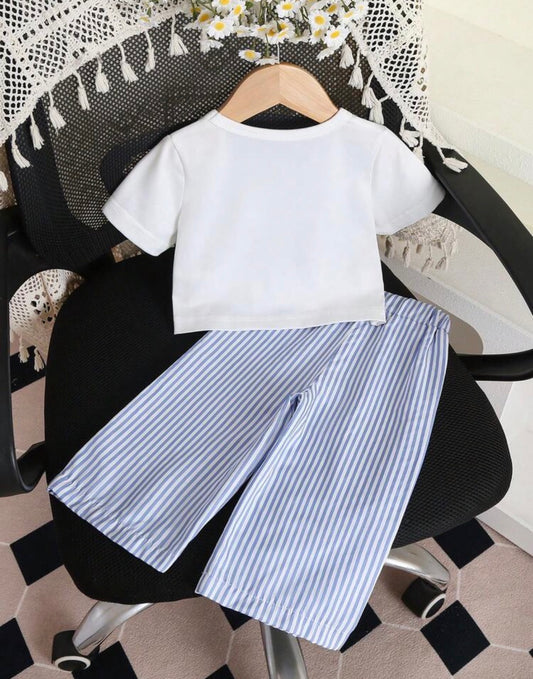 Striped bow T-shirt With Pant