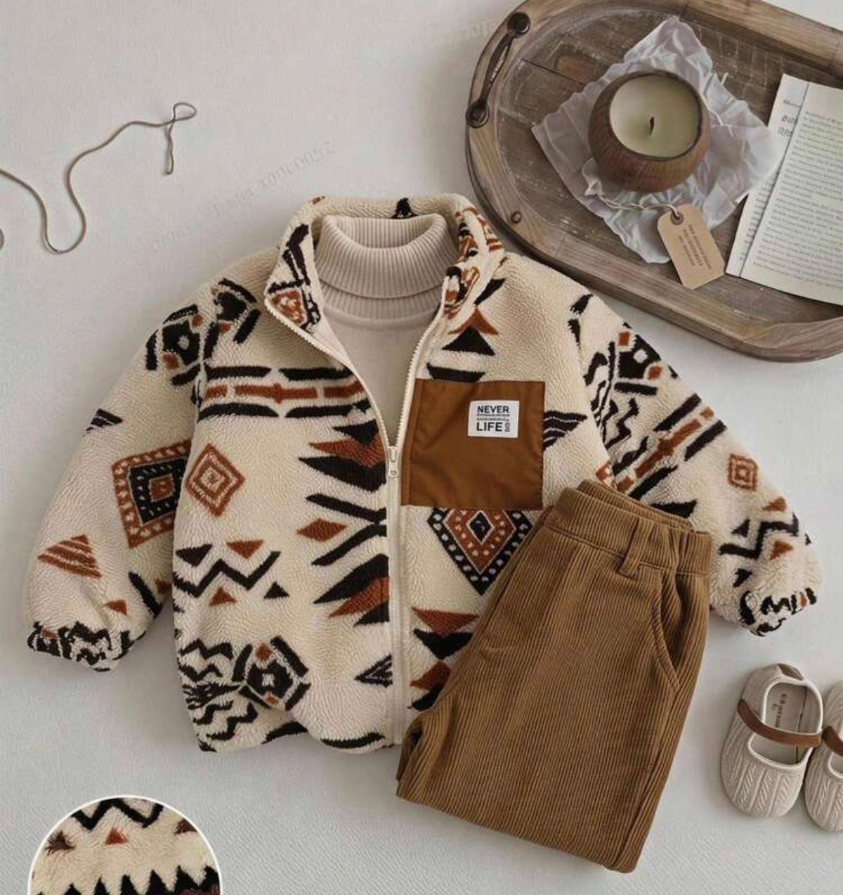 Woven Label Thermal Pattern Small Stand Collar Long Sleeve Zipper Winter Jacket