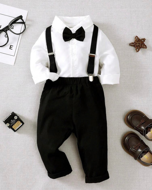 Casual Long Sleeve Shirt & Suspender Pants Set