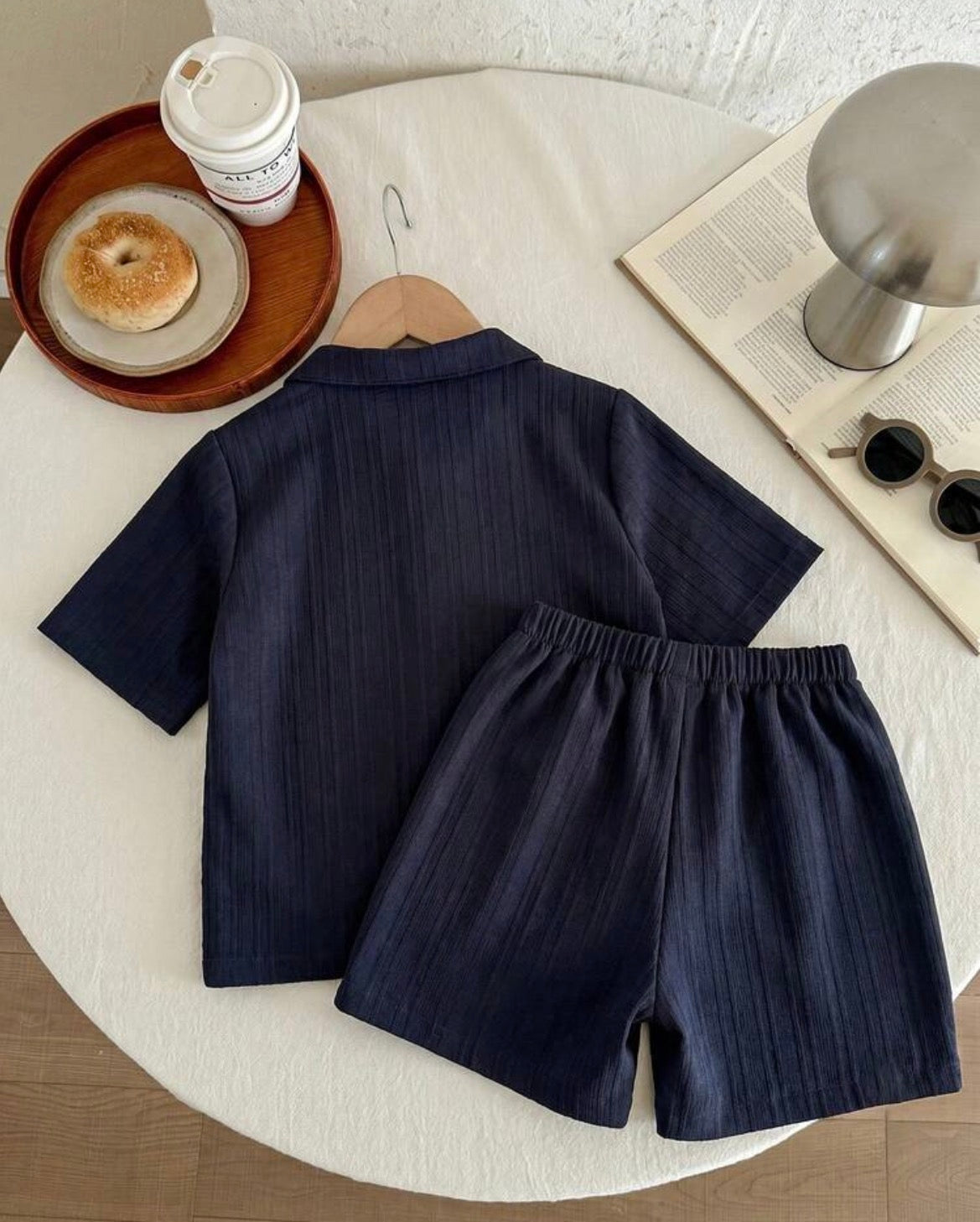 2pcs V-Neck Short Sleeve Shirt And Shorts Set
