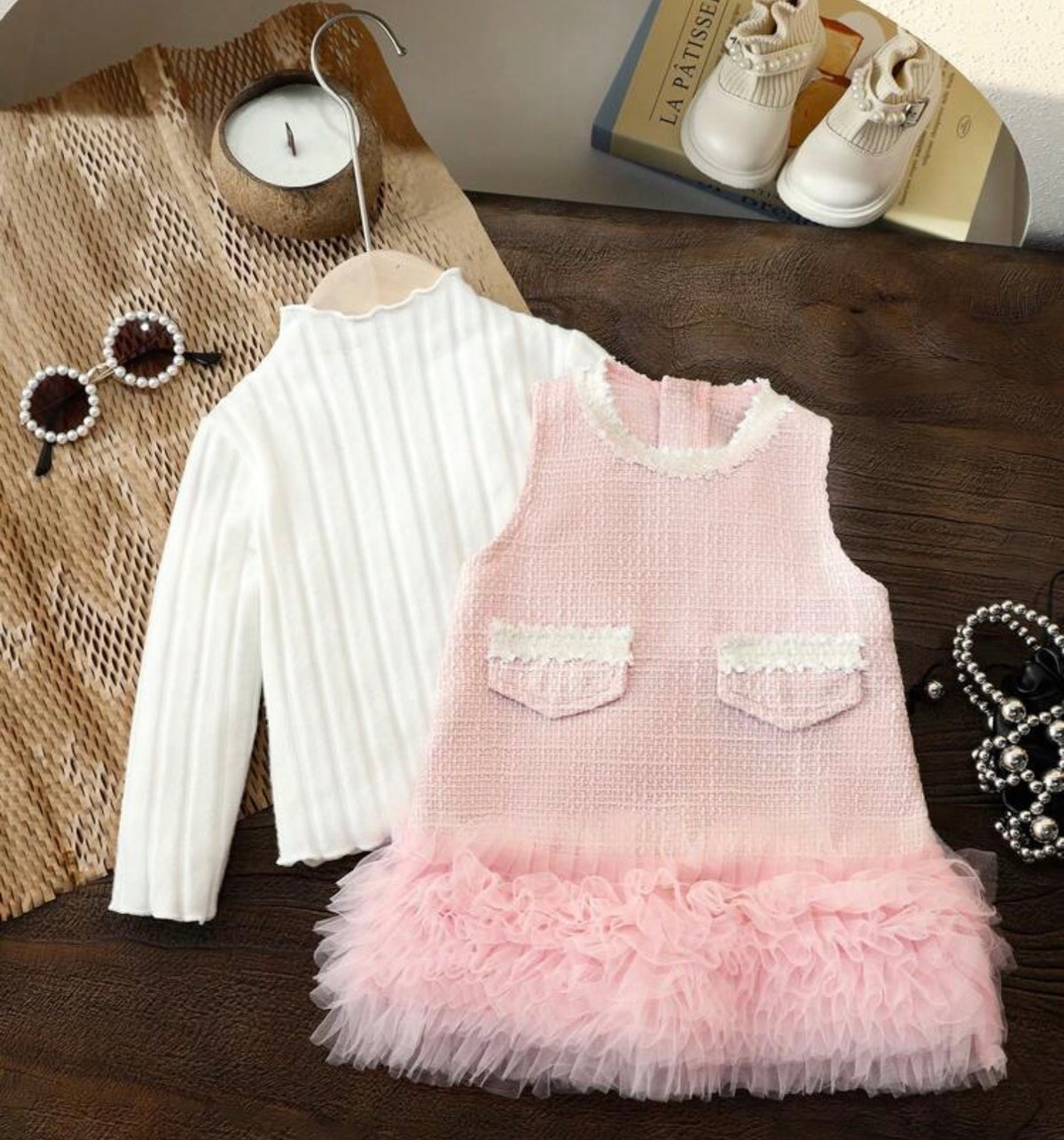 2pcs Layered Mesh Tutu Dress & Long Sleeve Autumn/Winter