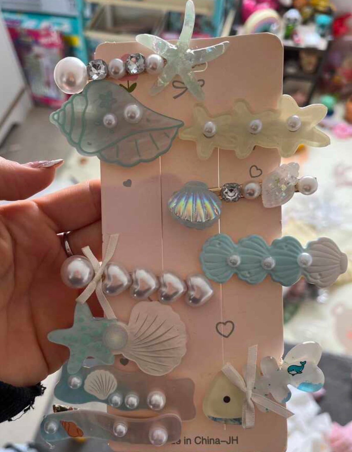 10pcs Cute Mermaid Hair Clips, Acrylic Shell & Star Hair Clips With Faux Pearl