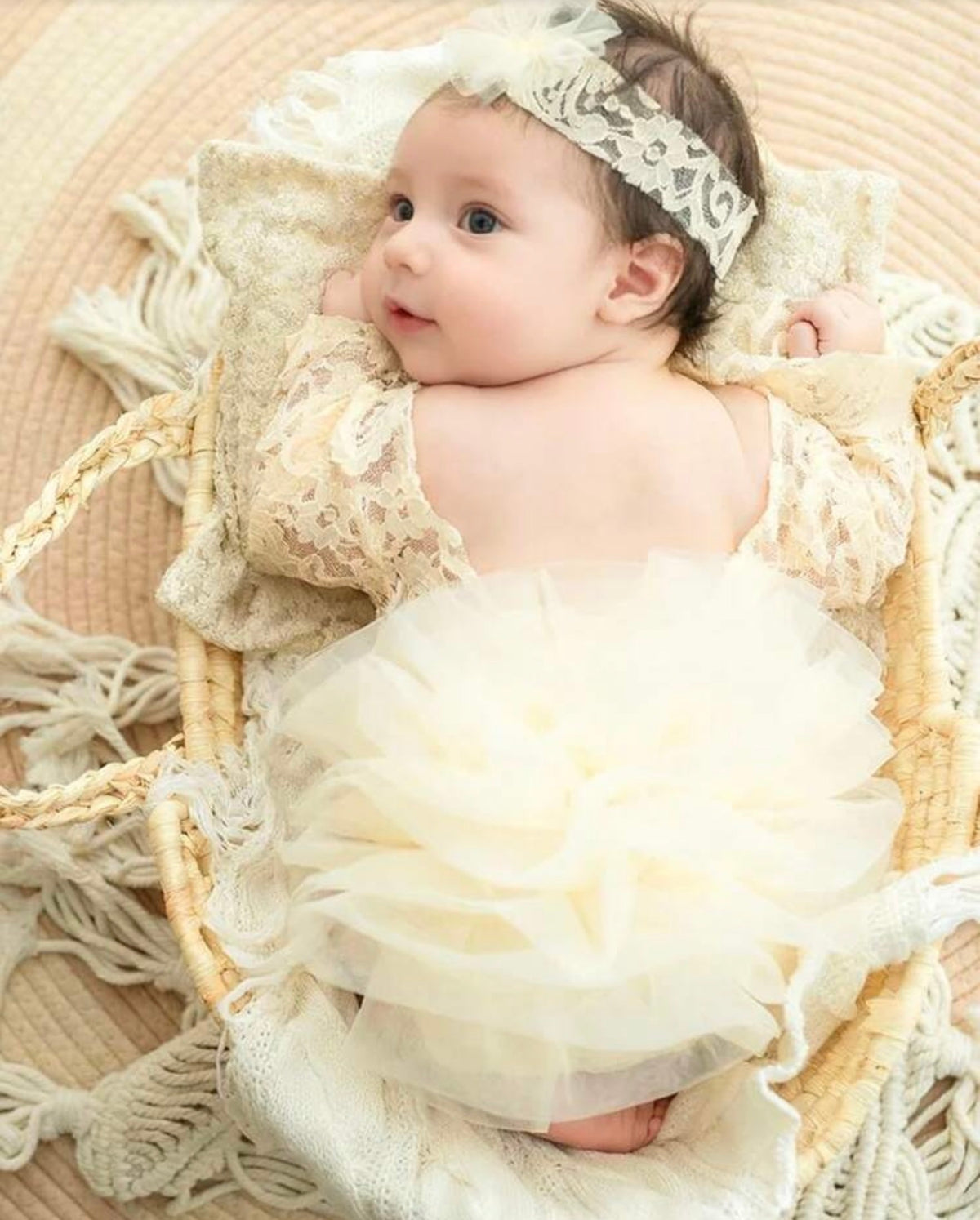 2pcs/Set Newborn Backless Triangle Lace Diaper Cover & Flower Headband Photography Prop Outfit
