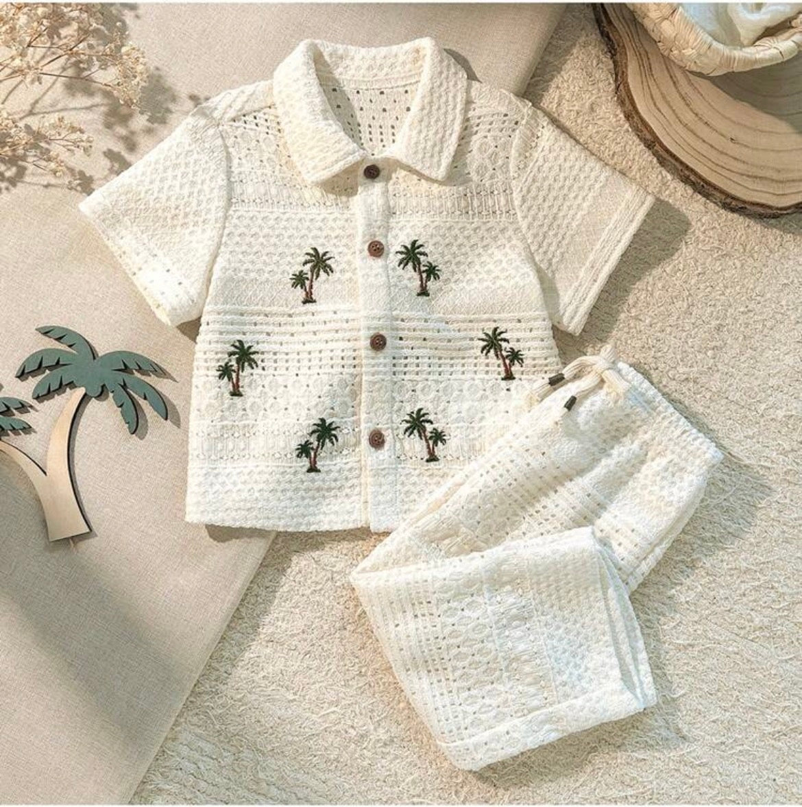Loomiva Shirt Co-Ords 2pcs/Short Sleeve Shirt Knit Top And Long Pants Wide Leg Pants