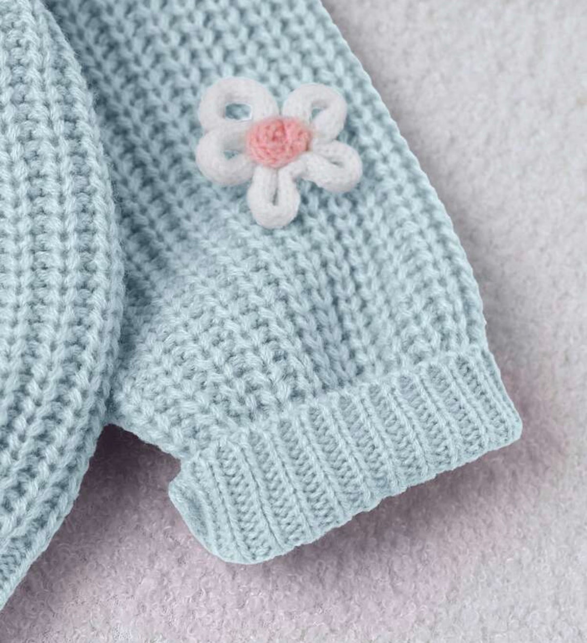 1pc Round Neck Sweater With "Baby" Embroidery Letter And 3D Flower