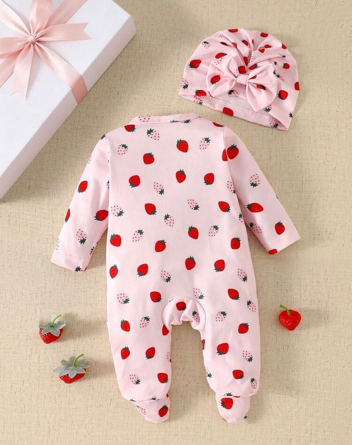 Bow print Romper with hat