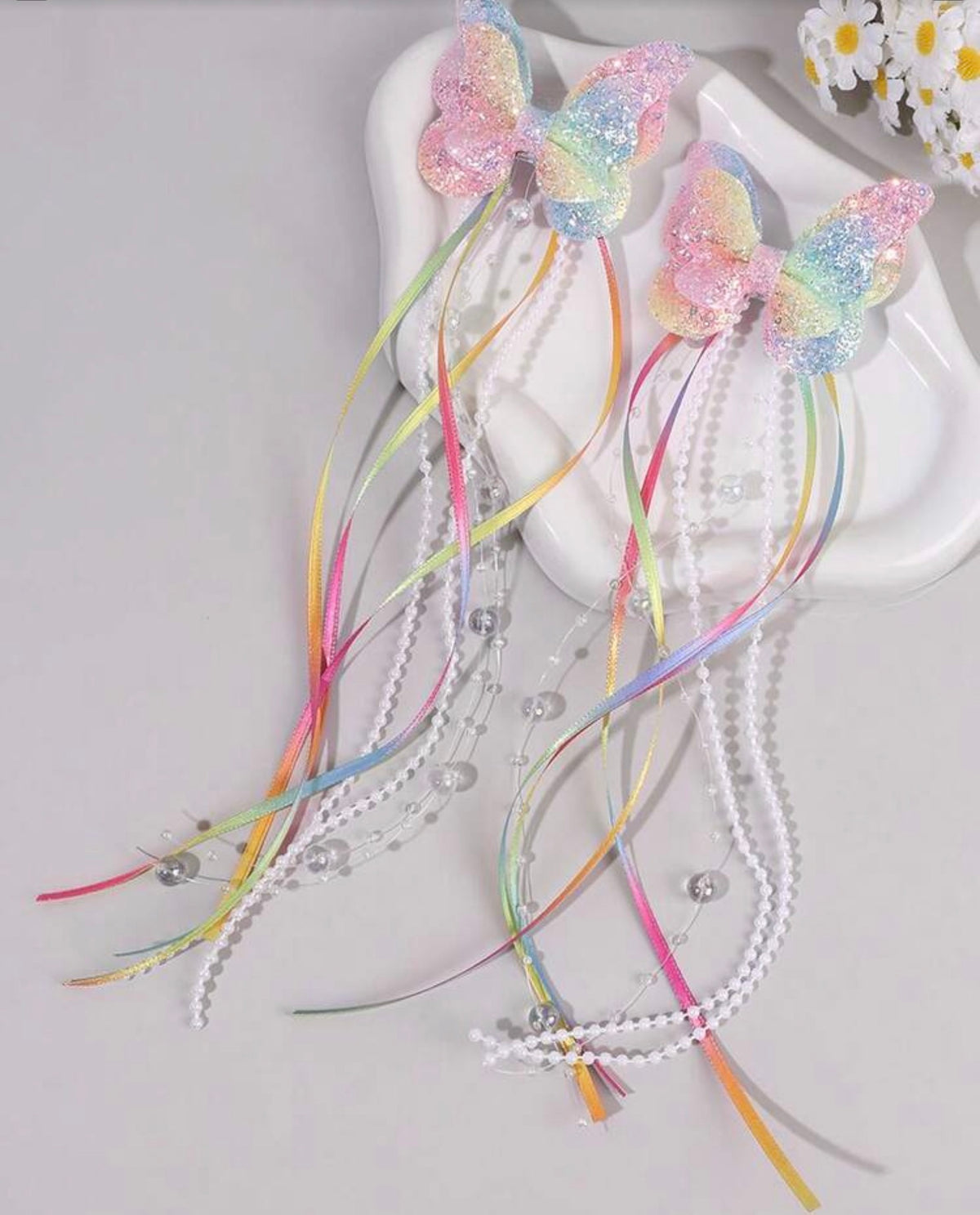 2pcs Shiny Butterfly Tassel Hair Clips