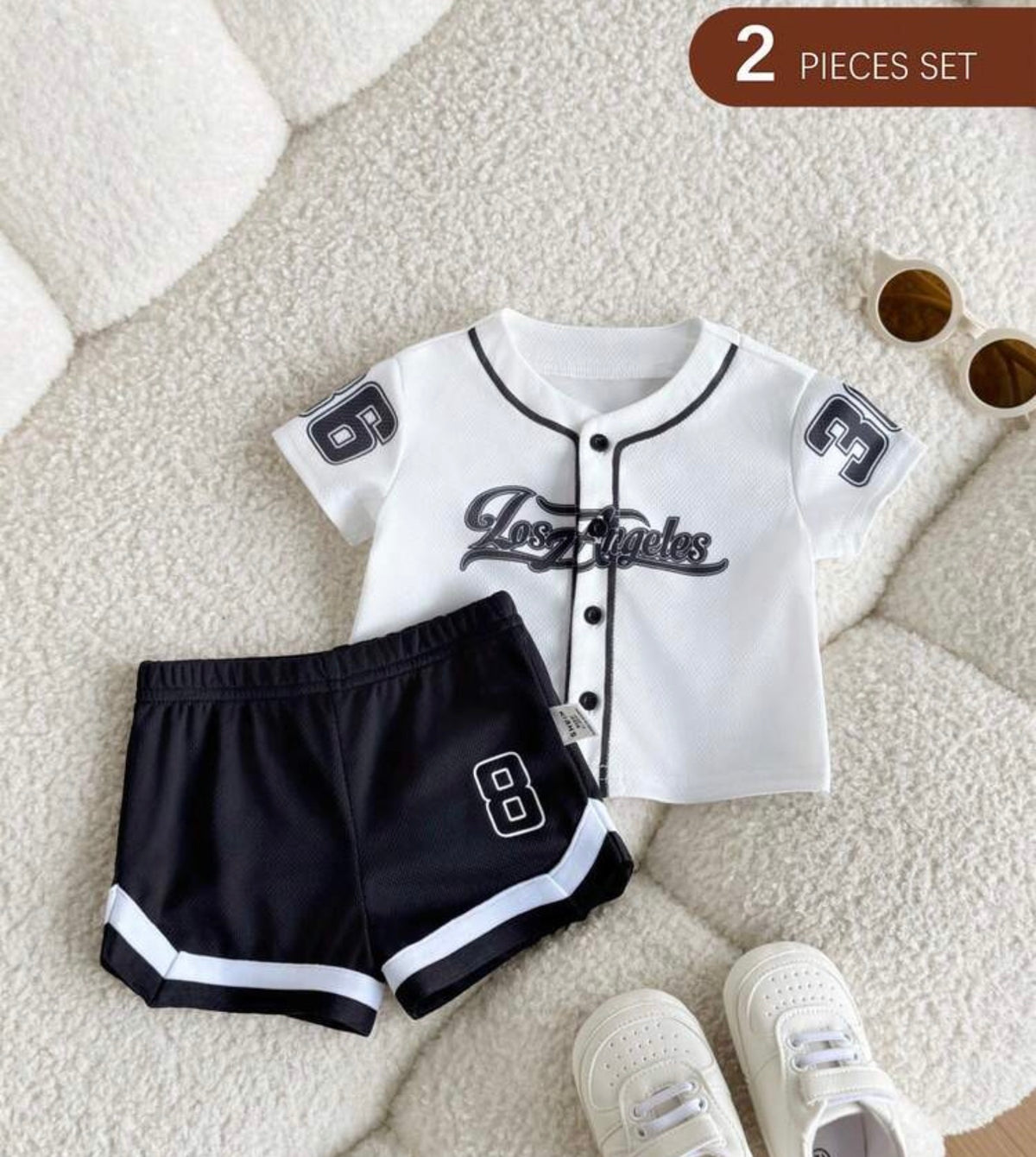 White Letter Print Short Sleeve T-Shirt And Shorts 2 Piece Set