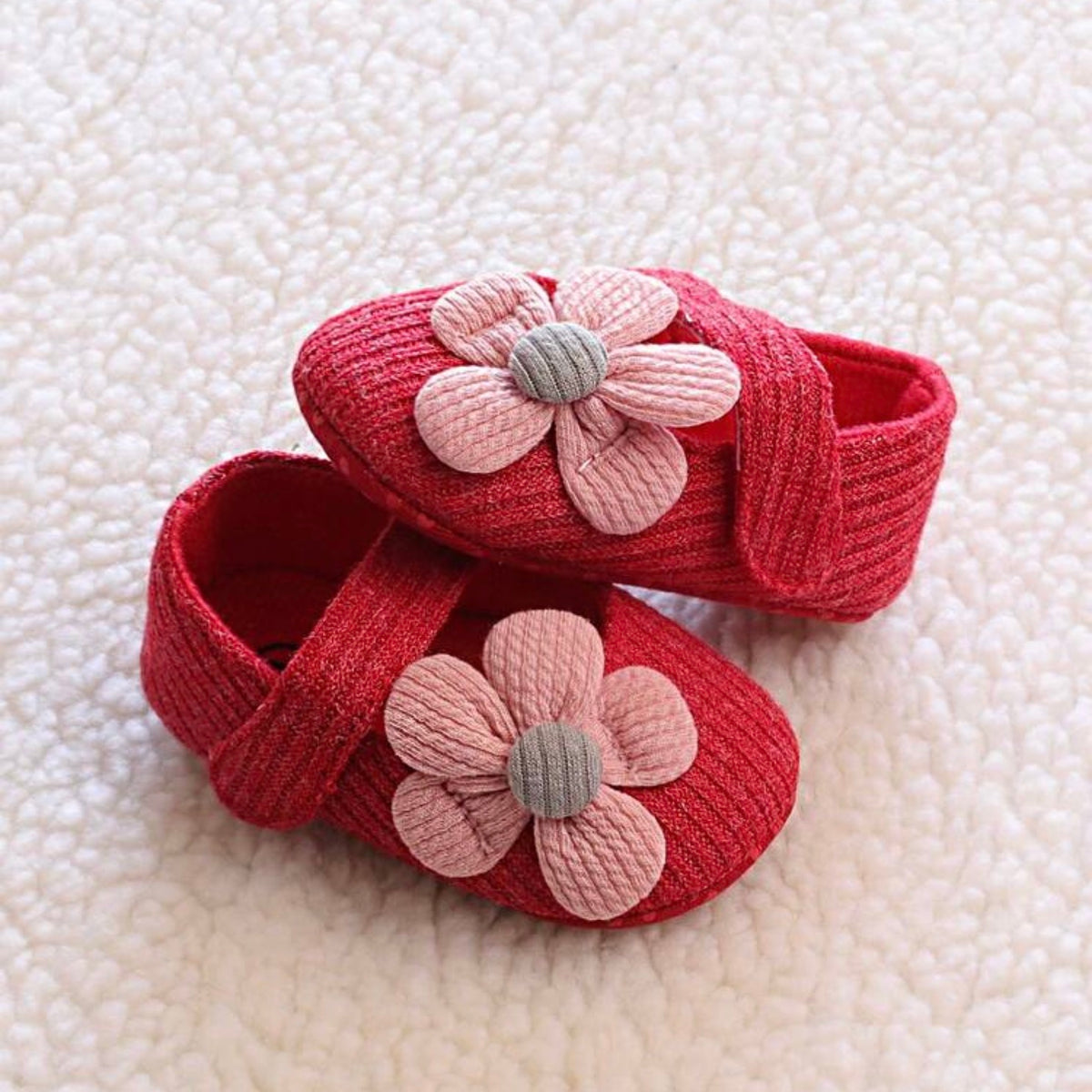 1 Pair Girls Bow Knit Fabric Floral Design Slip-On Shoes