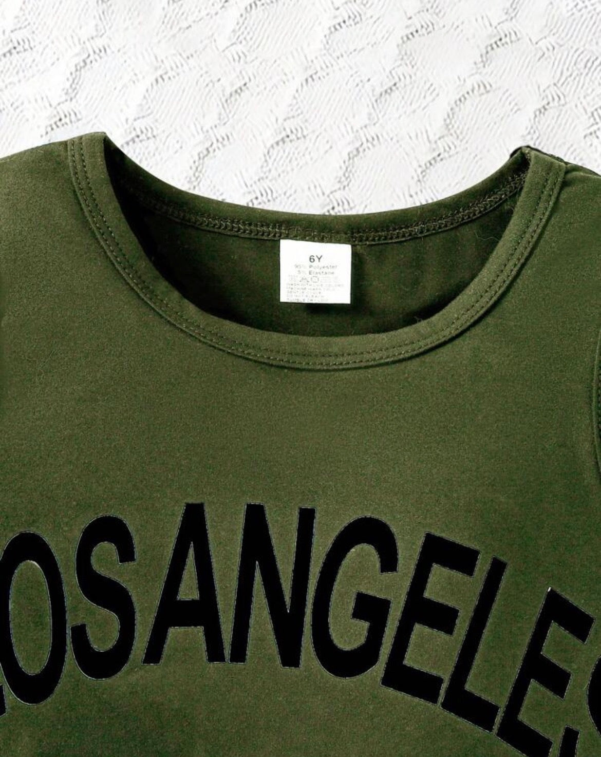 2pcs/Set Military Green Letter Print Round Neck Sleeveless Top + Elastic Waist Pleated Skirt