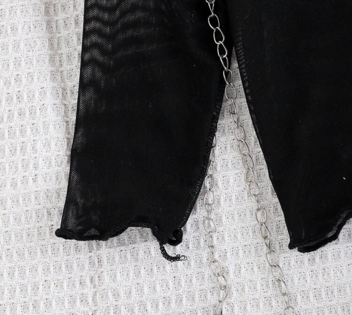 3pcs/Set Black Mesh Top, Matching Black Camisole, Blue Denim Pants