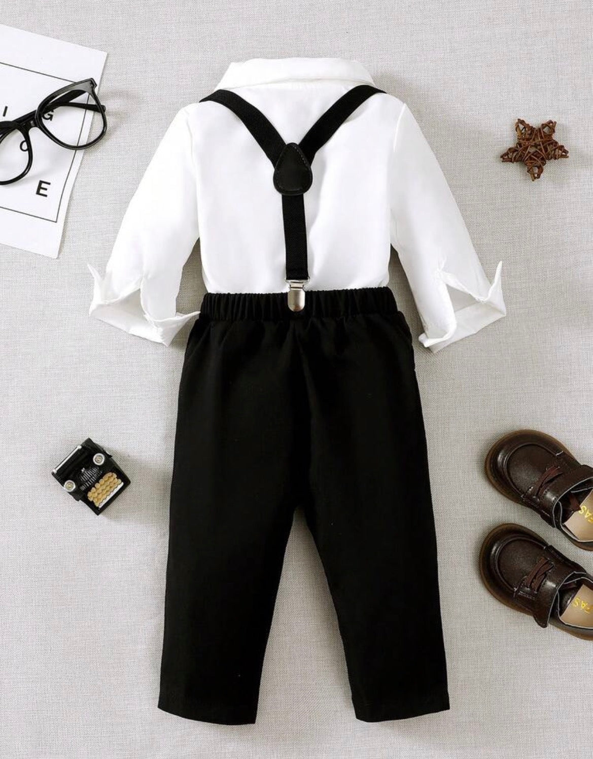 Casual Long Sleeve Shirt & Suspender Pants Set