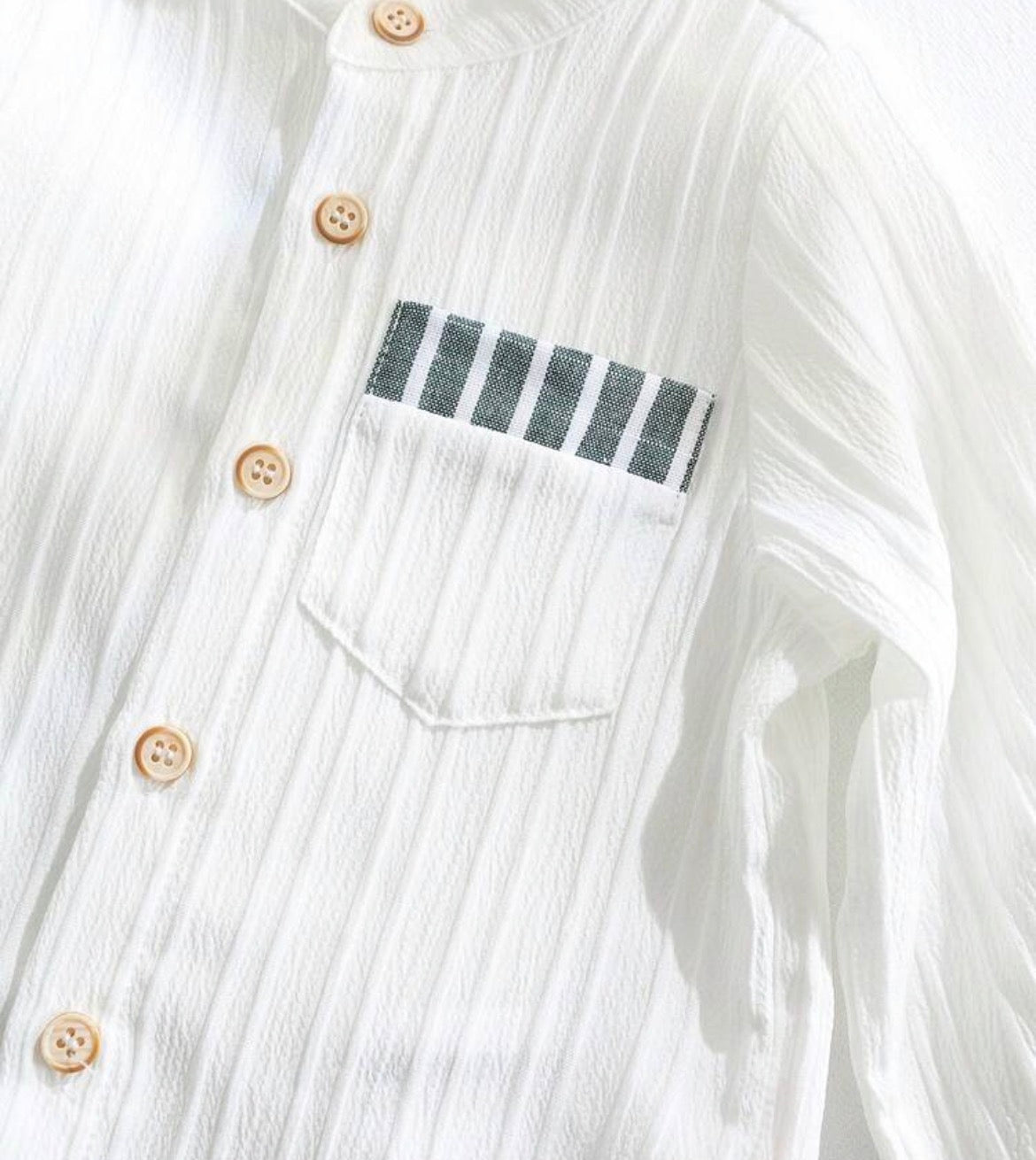 2pcsGrey Stand Collar Shirt & Elastic Waist Striped Casual Long Pants