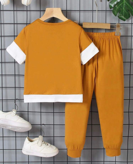 2pcsContrast Color Patchwork Short Sleeve T-Shirt And Pants