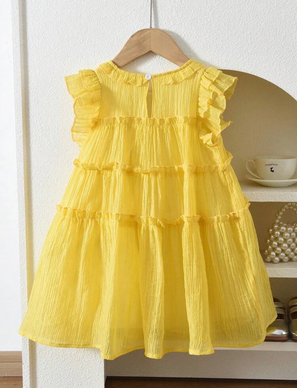 bear leader Layered Mesh Cap Sleeve Cute Bow Dress