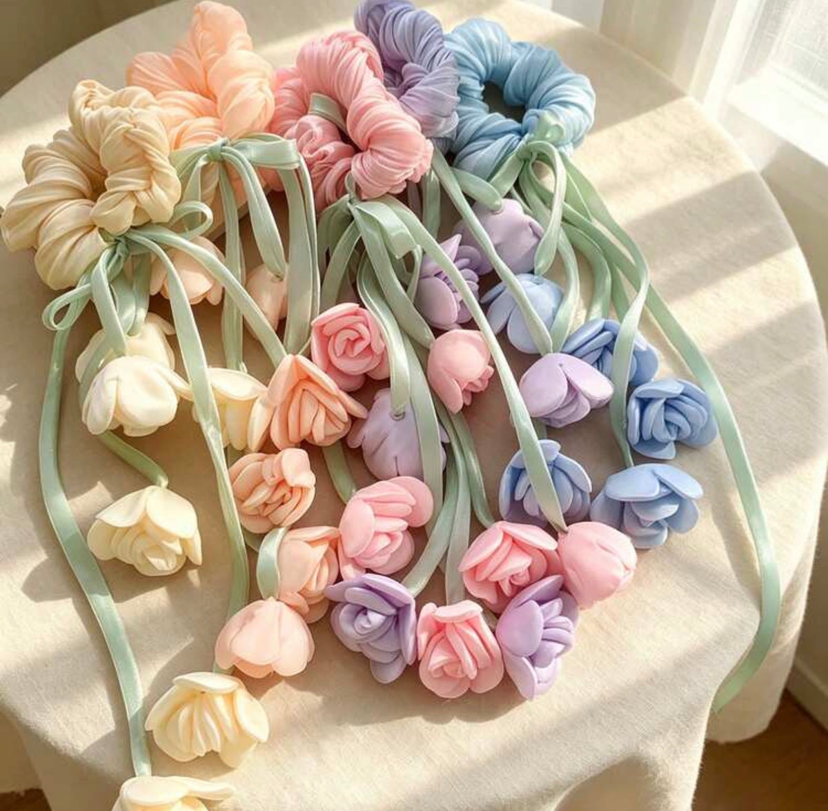 Women's Elegant Tulip Flower Ribbon Hair Tie, Sweet Floral Elastic Band, Premium Flower Bud Hair Tie, Cute Floral Hair Accessory, Suitable For Daily Wear Ponytail Elastics Rubber Bands