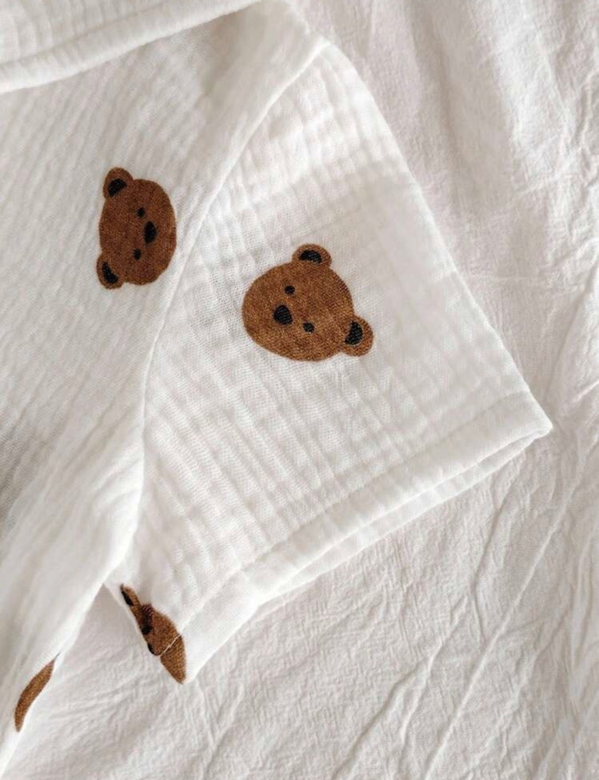 Cartoon Bear Print Short Sleeve Single-Breasted Top And Shorts