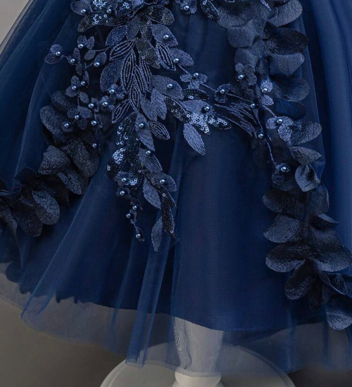 Lace Beaded Floral Petal Elegant Asymmetric Hem Flower Girl Wedding Party Princess Dress