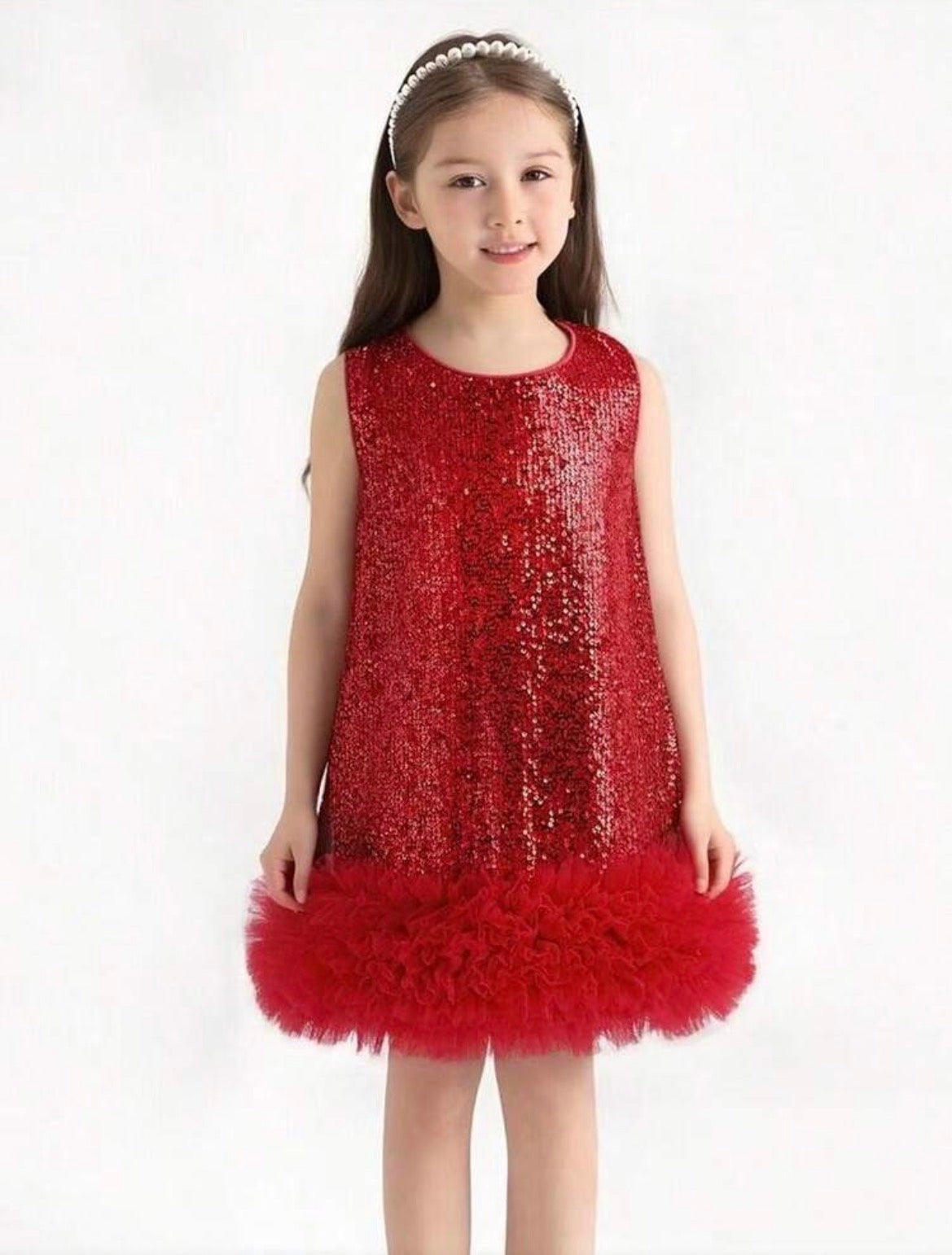 Contrast Sequin Mesh Hem Party Dress