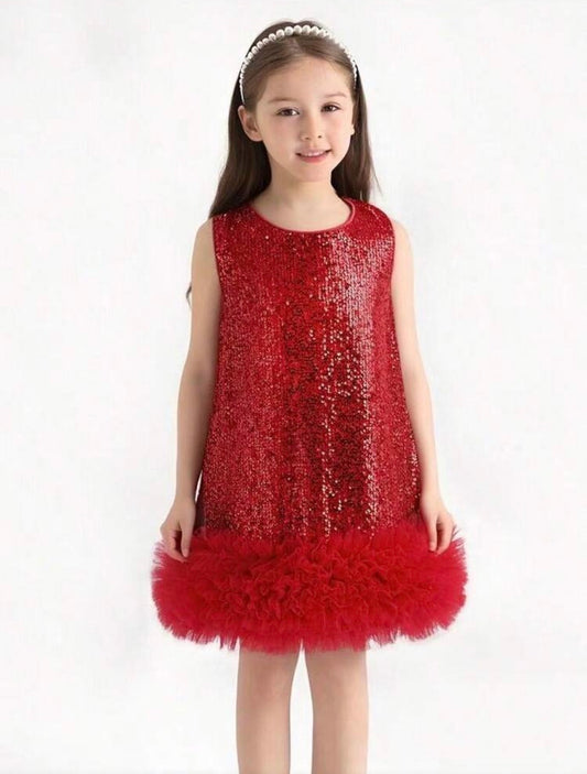 Contrast Sequin Mesh Hem Party Dress