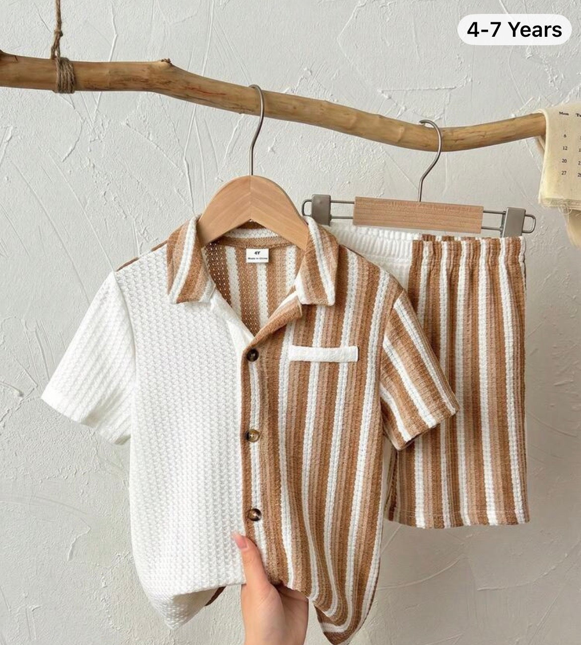Green Striped Short Sleeve Shirt Set