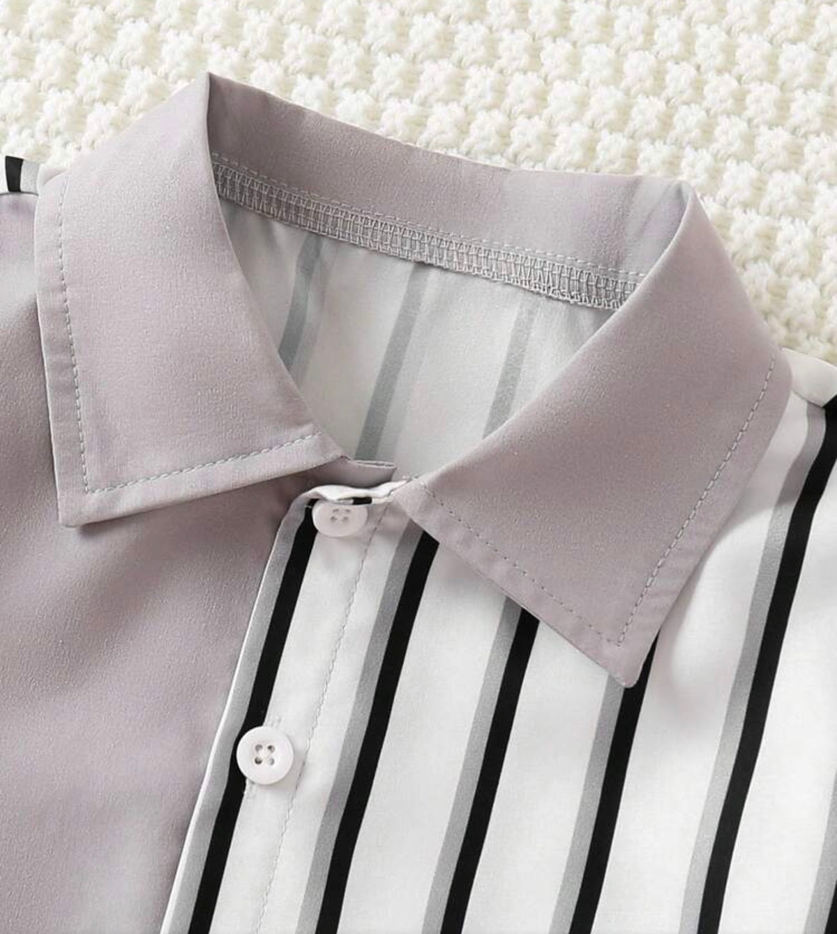 2pcs/Set Striped Print Short Sleeve Shirt And Shorts