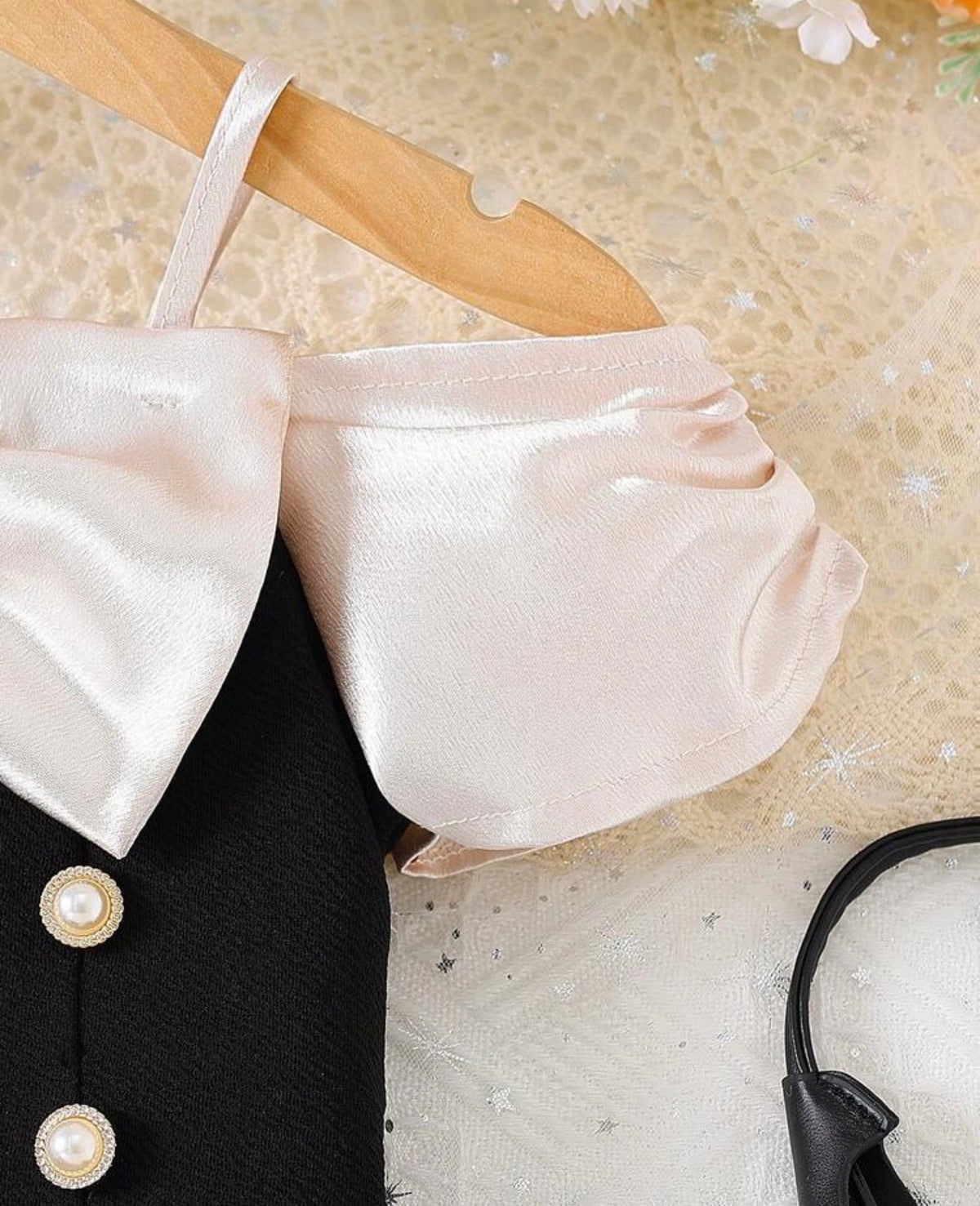 2pcs/Set Satin Bow Camisole Top And Colorblock Shorts