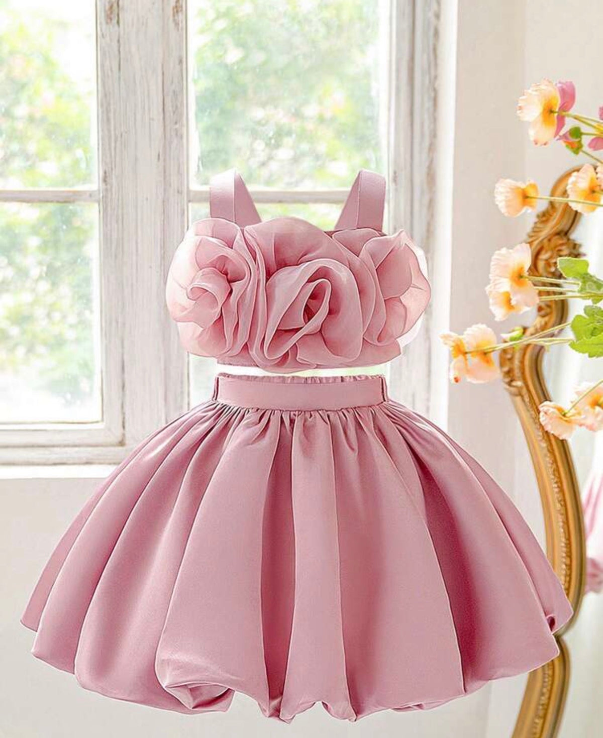 2pcs/Set Thick Strap 3D Floral Tube Top Skirt Set